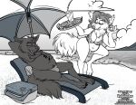  absurd_res beach black_and_white canid canine canis clothing dad_bob female greyscale hi_res mammal mature_female monochrome seaside slightly_chubby speedo swimwear vulpinator wastedtimeee wolf 