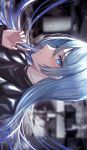  1girl blue_eyes blue_hair closed_mouth commentary_request cross cross_necklace garan_(garan0502) highres jewelry light_blue_hair long_hair long_sleeves looking_at_viewer necklace project_sekai ring sideways_glance solo turtleneck yoisaki_kanade 