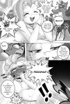  anthro anthrofied avian big_breasts blush boastudio breasts comic dialogue english_text eyelashes female fish gallus_(mlp) gryphon hi_res male marine monochrome mythological_avian mythology nipples ocean_flow_(mlp) seahorse syngnathid syngnathiform text 