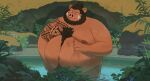  2023 absurd_res anthro beard belly big_belly convenient_censorship detailed_background facial_hair hi_res huynhduyad14 kemono male mammal moobs nipples outside overweight overweight_male solo suid suina sus_(pig) tattoo water wild_boar 