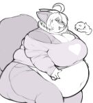  2019 ambiguous_gender anthro belly big_belly big_breasts biped bodily_fluids bottomwear breasts canid canine cleavage clothed clothed_anthro clothing dessert digital_media_(artwork) disembodied_hand domestic_cat doughnut feederism feeding felid feline felis fennec food fox fur greyscale hair hand_on_stomach hi_res hybrid kemono mammal monochrome muse_(noctislite) navel nonbinary_(lore) obese obese_anthro open_mouth overweight overweight_anthro pewbutt simple_background sitting solo sweat tail teeth thick_thighs weight_gain 