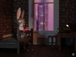  absurd_res anthro bed chickenass dildo disney female fur furniture hi_res judy_hopps lagomorph leporid long_ears mammal nude on_bed purple_eyes rabbit sex_toy sitting sitting_on_bed solo zootopia 