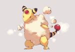  ampharos closed_eyes commentary_request cotton_ball fluffy forehead_jewel full_body grey_background highres himurohiromu no_humans pokemon pokemon_(creature) solo standing 