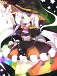  1girl flower gem halloween hat heterochromia original piano_keys rose skirt smile star_(sky) striped striped_skirt white_hair witch witch_hat yunen_shiro 