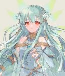  1girl bare_shoulders blue_hair bridal_gauntlets circlet closed_mouth dress fes4 fire_emblem fire_emblem:_the_blazing_blade fire_emblem_heroes long_hair looking_at_viewer ninian_(fire_emblem) ninian_(ice-dragon_oracle)_(fire_emblem) official_alternate_costume red_eyes sleeveless sleeveless_dress solo upper_body veil 