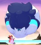  2021 air_inflation ambiguous_gender anthro bandai_namco beach blue_body blue_fur chest_tuft crotch_tuft digimon digimon_(species) duo fakemon fur hi_res hyper_inflation inflation male piston(weighty-kite) red_body red_fur seaside solo_focus spherical_inflation tuft weighty-kyte white_body white_fur 