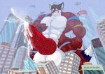  anthro balls big_balls big_penis bodily_fluids canid canine city city_destruction cum ejaculation fox genital_fluids genitals growth hi_res huge_balls huge_penis hyper hyper_balls hyper_genitalia hyper_penis iliakitsune macro male mammal muscle_growth muscular penis size_growth snow snowing 