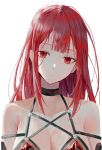  1girl abi_(user_nzav7333) absurdres bare_shoulders breasts cleavage closed_mouth collarbone commentary_request crimson_avenger_(elsword) detached_sleeves dress elesis_(elsword) elsword expressionless head_tilt highres long_hair looking_at_viewer medium_breasts red_dress red_eyes red_hair simple_background slit_pupils solo straight_hair very_long_hair white_background 