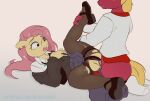  anthro big_macintosh_(mlp) clothing drafthoof duo female fluttershy_(mlp) friendship_is_magic hasbro legwear lying male male/female my_little_pony on_back pantyhose sex 