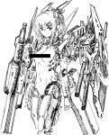  1girl absurdres bar_censor breasts cannon censored character_request copyright_request hair_ornament hairclip headgear highres joints mechanical_arms mechanical_legs mechanical_wings medium_hair monochrome navel robot_joints shiokaze1409 sidelocks small_breasts solo wings 