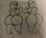  absurd_res anthro big_butt breasts butt canid canine canis clothed clothing dogamy dogaressa domestic_dog duo female fur hi_res huge_butt legwear looking_at_viewer looking_back male male/female mammal muscular muscular_female muscular_male sbeve_wagon smile undertale undertale_(series) white_body white_fur 