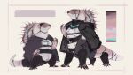  2021 ambiguous_gender anthro belt belt_buckle button_(fastener) claws clothing dimetrodon eye_patch eyewear fin jacket model_sheet pelycosaur pshe scales simple_background snout solo sphenacodontid suit synapsid tail taur topwear whiskers white_background 