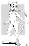  2021 ankleband anthro braided_hair braided_ponytail buckteeth claws clothing eyewear female fur glasses hair hi_res looking_away mammal marcushunter marigold_(marcushunter) mouse murid murine one-piece_swimsuit open_mouth ponytail rodent signature smile solo standing swimwear teeth toe_claws tongue wide_eyed 