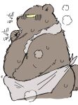  2023 anthro bear belly big_belly bodily_fluids brush brushing brushing_teeth bulge gayousi7 hi_res kemono male mammal musk overweight overweight_male solo sweat towel 