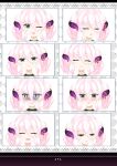  1girl ;d absurdres blush closed_eyes closed_mouth expressions green_eyes grin hair_between_eyes half-closed_eyes heart heart-shaped_pupils highres horns multiple_views nose_blush one_eye_closed original pink_hair pointy_ears shirasu_youichi smile symbol-shaped_pupils turn_pale twintails 