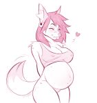  &lt;3 2023 anthro belly big_belly big_breasts blush breasts canid canine clothing crop_top digital_media_(artwork) ear_piercing eyes_closed facial_piercing female fennec fox hair hands_behind_back hi_res long_hair mammal monochrome mostly_nude nipple_outline piercing shirt simple_background sketch smile solo tail tongue tongue_out toni_(zymaani) topwear zymaani 