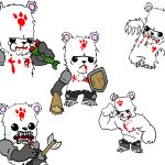  angry anthro armored_boots arrow_(weapon) bear_(castle_crashers) black_sclera blood bodily_fluids castle_crashers claws clothing club_(weapon) death eating eating_food fangs fish gloves handwear male marine melee_weapon muscular open_mouth pinwinito ranged_weapon shield smile solo tears_of_pain teeth weapon 