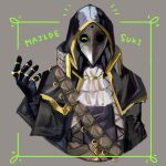  1:1 animal_mask anthro beak_mask black_clothing cloak clothing cravat glowing glowing_eyes green_eyes hi_res hood lifewonders live_a_hero male mask robe solo tass_commuovere theoreol 