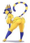  absurd_res animal_crossing ankha_(animal_crossing) anthro bent_over big_breasts big_butt blonde_hair blue_body blue_hair blue_tail bottomwear breasts butt clothed clothing domestic_cat eyebrow_through_hair eyebrows eyelashes felid feline felis female fur hair half-closed_eyes hand_on_knee hand_on_leg hand_on_own_knee hand_on_own_leg hi_res mammal multicolored_body multicolored_fur multicolored_hair narrowed_eyes nintendo pasties simple_background solo tail translucent translucent_hair two_tone_body two_tone_fur two_tone_hair two_tone_tail vale-city white_background yellow_body yellow_tail 