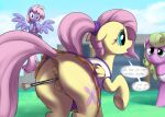  2023 animal_genitalia animal_pussy anus baton blush bottomwear butt cheerleader_outfit clothing cutie_mark daisy_(mlp) dialogue dock dotkwa english_text equid equine equine_anus equine_genitalia equine_pussy feathered_wings feathers female feral flower_wishes_(mlp) fluttershy_(mlp) friendship_is_magic genitals group hair hasbro hi_res hooves horse mammal my_little_pony object_in_pussy oblivious pegasus penetration pink_hair pony ponytail pussy rainbowshine_(mlp) skirt solo_focus text trio vaginal vaginal_penetration wings 
