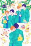  2boys bibibimix39 black_cat black_hair blonde_hair blush cat cellphone closed_eyes couple cup disposable_cup floral_background food given heart heart_background holding holding_phone hug kashima_hiiragi_(given) male_focus multiple_boys multiple_views orange_cat phone pudding school_uniform smartphone smile white_background yagi_shizusumi_(given) yaoi 