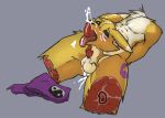  2d_(artwork) anthro balls bandai_namco black_sclera bodily_fluids canid canine cozymeta cum cum_in_mouth cum_inside death decapitation digimon digimon_(species) digital_media_(artwork) dismembered erection fellatio fur genital_fluids genitals gore gore_focus male mammal nude open_mouth oral oral_penetration penetration penile penis renamon reverse_blowjob reverse_oral severed_head sex simple_background snuff solo tongue white_body white_fur yellow_body yellow_fur 
