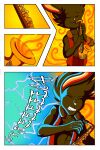  2021 anthro blue_background clothing comic dark_body dark_fur dark_hair english_text eyes_closed fur gradient_background grey_body grey_fur grey_hair hair hi_res lagomorph leporid lordmarukio male mammal musical_instrument noise orange_background orange_clothing orange_shirt orange_topwear playing_music rabbit randy_(divine_acid) saxophone screech shirt simple_background solo text topwear wind_instrument woodwind_instrument 