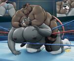  ace_(houndgrey) anthro canid canine canis clothed clothing domestic_dog duo_focus group hound_(character) interspecies male male/male mammal moobs murid murine nipples osos overweight overweight_anthro overweight_male rat rodent wrestling 