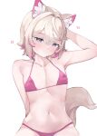  1girl animal_ear_fluff animal_ears bare_shoulders bikini blonde_hair blue_eyes collarbone crossed_bangs dog_ears dog_girl double-parted_bangs flat_chest hair_between_eyes hair_intakes hair_ornament hairband highres hololive hololive_english horns mococo_abyssgard multicolored_hair namiorii pink_bikini pink_hair short_hair solo streaked_hair swimsuit two_side_up virtual_youtuber white_background x_hair_ornament 