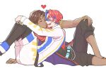  2boys alear_(fire_emblem) alear_(male)_(fire_emblem) belt blue_hair bracelet brown_hair circlet closed_eyes dark-skinned_male dark_skin e8coofn0klibdx1 fire_emblem fire_emblem_engage fogado_(fire_emblem) hair_between_eyes jewelry long_sleeves male_focus multicolored_hair multiple_boys open_mouth red_hair short_hair smile split-color_hair two-tone_hair white_background yaoi 