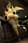  3d_(artwork) absurd_res black_hair black_tail blue_eyes clothing coel3d digital_media_(artwork) equid equine female fishnet fluttershy_(mlp) footwear friendship_is_magic hair hasbro hi_res high_heels horse low-angle_view mammal my_little_pony pony solo tail thong underwear wings 