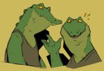  2023 alligator alligatorid anthro bust_portrait clothing crocodilian digital_media_(artwork) dorsal_ridge flookz green_body hi_res looking_at_viewer male open_mouth portrait reptile scalie shirt simple_background solo spines tank_top teeth topwear yellow_eyes 