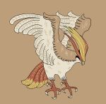  bird black_eyes brown_background brown_feathers feathers glaring inkoinko7 multicolored_feathers no_humans pidgeot pokemon pokemon_(creature) simple_background solo 