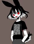  87sukiyaki anthro clothed clothing grey_background hi_res lagomorph leporid male mammal rabbit red_eyes simple_background solo 