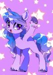  2023 blue_hair blue_mane blue_tail blush blush_lines bracelet digital_media_(artwork) equid equine female feral fur hair hasbro hi_res hooves horn horn_markings izzy_moonbow_(mlp) jewelry leg_tuft long_hair long_mane mammal mane markings mlp_g5 my_little_pony open_mouth open_smile purple_body purple_eyes purple_fur purple_hooves smile solo stacy_165cut star tail tuft unicorn unicorn_horn 