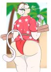  ambiguous_gender anthro beach big_butt butt clothed clothing digital_media_(artwork) fur furr3ak hair hammer haplorhine hi_res looking_back mammal monkey primate seaside solo text tools wide_hips 