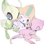  absurd_res blush celebi female feral generation_1_pokemon generation_2_pokemon generation_3_pokemon genitals group hi_res jirachi legendary_pokemon looking_at_viewer mew_(pokemon) nintendo one_eye_closed open_mouth paws pokemon pokemon_(species) presenting presenting_pussy pussy smile spread_legs spread_pussy spreading trio wink youjomodoki 