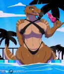  absurd_res anthro big_breasts breasts clothed clothing dinosaur female hi_res kyle_furs nipples open_mouth reptile scalie smile solo tail teeth 