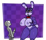  2023 animatronic anthro areola big_breasts bonnie_(fnaf) bow_tie breast_grab breasts checkered_background cotton_tail crushtrap digital_media_(artwork) duo eyebrows female five_nights_at_freddy&#039;s genitals hand_on_breast holding_breast huge_breasts human lagomorph leporid machine male male/female mammal masturbation nipples nude pattern_background penis pink_eyes purple_areola purple_background purple_body purple_nipples rabbit robot scottgames simple_background thick_eyebrows white_background 