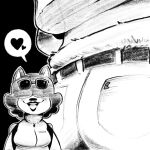  &lt;3 anthro backpack belt black_and_white butt close-up clothing creator_ant domestic_cat eyewear felid feline felis female glasses hair hi_res lipstick makeup mammal mary_(creator_ant) monochrome short_hair simple_background solo 