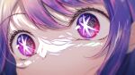  1girl absurdres blurry close-up commentary depth_of_field eye_focus eyelashes hair_between_eyes highres hoshino_ai_(oshi_no_ko) multicolored_eyes oshi_no_ko pink_eyes purple_eyes purple_hair sidelocks solo star-shaped_pupils star_(symbol) symbol-shaped_pupils yudukinemu 