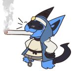  alpha_channel anthro bridget_(guilty_gear) cosplay crossover crossover_cosplay cuff_(restraint) female fluffy generation_4_pokemon guilty_gear hand_on_hip handcuffs happy hi_res j0lt lucario metal_cuffs nintendo pokemon pokemon_(species) restraints smoking smoking_weed solo unknown_artist 