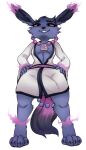  ankle_tuft anthro arm_tuft asian_clothing bead_necklace bulge chachan_(artist) cheek_tuft clothing ear_tuft east_asian_clothing eevee eeveelution facial_tuft fangs fangs_bared flaming_ears generation_1_pokemon hi_res izanami_(eevee) japanese_clothing kimono leg_tuft looking_at_viewer male nintendo pokemon pokemon_(species) sash solo tail_beads talisman teeth tuft wrist_tuft 