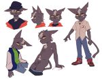  5_fingers anthro balls biped bottomwear clothed clothing domestic_cat felid feline felis fingers genitals green_eyes hatakerub hi_res male mammal maximo_(hatakerub) notched_ear pants shirt simple_background solo tail topwear whiskers white_background 