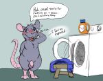  balls exhibitionism exposed fisk24 fisky_(fisk24) genitals hi_res laundry laundry_machine laundry_room male mammal murid murine nude penis presenting rat rodent speech_bubble text 
