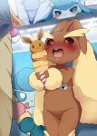  2023 ambiguous_gender anthro blush brown_body brown_fur clothing dagasi dessert digital_media_(artwork) eeveelution faceless_character fingers food fur generation_4_pokemon glaceon group hi_res ice_cream lopunny nintendo open_mouth pokemon pokemon_(species) solo_focus young 