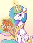  2016 absurd_res blue_hair blue_tail choker crown cutie_mark digital_media_(artwork) equid equine ethereal_hair ethereal_tail feathers female feral flower folded_wings friendship_is_magic fur glowing glowing_horn green_hair green_tail hair hasbro headgear hi_res horn jewelry long_horn looking_at_viewer magic mammal multicolored_hair multicolored_tail my_little_pony necklace pink_hair plant princess_celestia_(mlp) purple_eyes sitting smile solo tail telekinesis white_body white_feathers white_fur winged_unicorn wings zanefir-dran 
