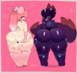  ambiguous_gender anthro big_butt bottom_heavy butt butt_grab duo hand_on_butt hi_res huge_butt multi_tail presenting presenting_hindquarters stuckupslut tail thick_thighs unknown_species wide_hips 