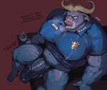  2023 abs anthro badge barazoku beverage biceps big_bulge big_muscles big_pecs big_penis bodily_fluids bovid bovine breath bulge cape_buffalo chief_bogo clenched_teeth clothed clothing coffee coffee_mug collaboration dialogue disney ear_piercing ear_ring ears_down english_text erection erection_under_clothing eruprior fur furniture genitals hi_res hooves horn huge_bulge huge_muscles huge_pecs huge_penis humanoid_genitalia humanoid_penis ineffective_clothing looking_at_viewer male mammal muscular muscular_anthro muscular_male name_tag narrowed_eyes navel nipple_outline pecs penis piercing pivoted_ears police_badge police_officer police_uniform ring_piercing shirt signature sitting solo sweat table talking_to_viewer teeth tenting text thick_penis thick_thighs thong tight_clothing topwear tora_gy tuft underwear uniform wet wet_body wet_clothing wet_fur zootopia 