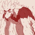  abs ambiguous_gender anthro avian bird bodily_fluids breath_of_the_wild duo first_person_view low_res male male/ambiguous monochrome muscular muscular_male nintendo pecs rito run_aki sex sketch sweat teba_(tloz) the_legend_of_zelda 